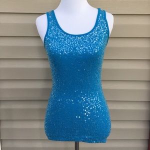 COPY - Rue 21 women's blue tank top with clear sequins